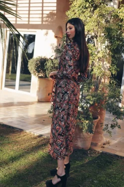 Vestido Teressa Naranja y Negro - The Nook Store